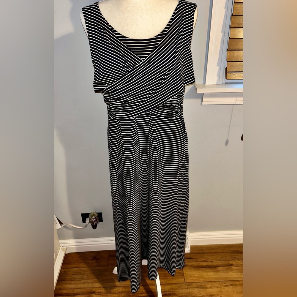 Cabi Navy/White Striped Launch Midi Dress Womens Size Large Style #5610